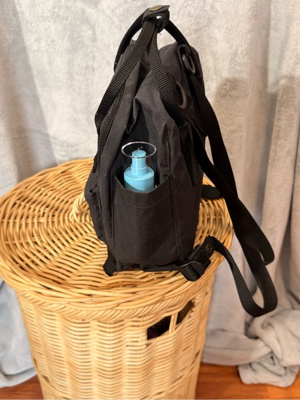 Fjallraven Kanken Mini Backpack in Black with Red Logo